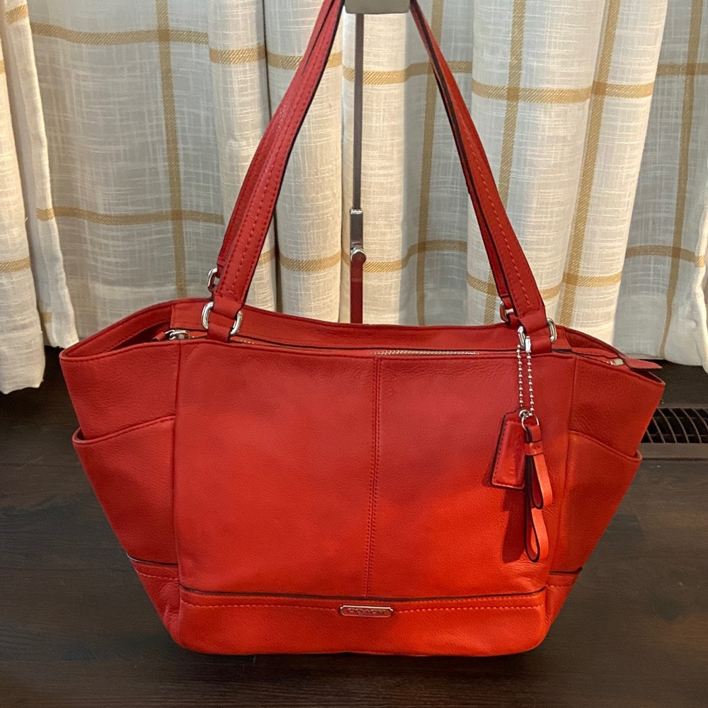 Coach 2013 Carrie Coral Red Park Leather Tote Bag